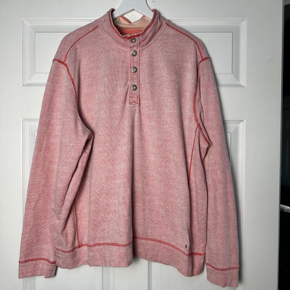 Tommy Bahama Other - Tommy Bahama Relax Mens Red Waffle Knit Quarter Button Pullover Sweatshirt XL
